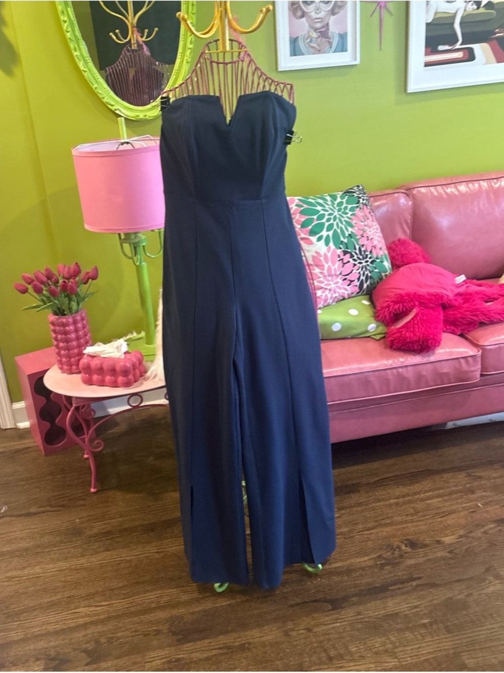 VENUS Navy Strapless Sweetheart Jumpsuit Dress